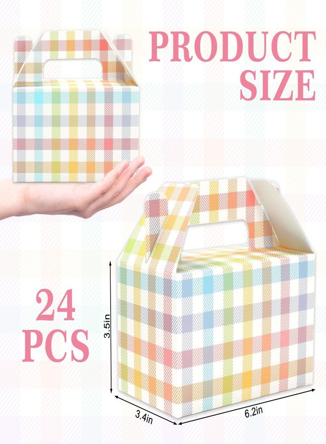 وولاين علبة هدايا من قماش الجينغهام من والين، مزودة بمقبض، 24 قطعة، علب حلوى مثلثة الشكل، أكياس حلوى ربيعية، أكياس حلوى عيد الفصح، علبة هدايا من الورق المقوى بنقشة مربعات باستيلية، مناسبة لأعياد الميلاد وحفلات استقبال المولود الجديد. - Image 2